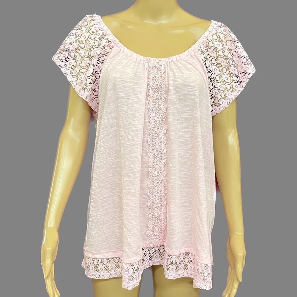 Delicate Pink Eyelet Lace On/Off Shoulder Top Size 3X